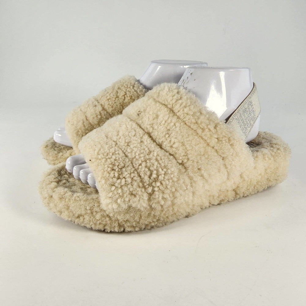 UGG Fuzz Yeah women's Beige Slippers US 8 Sheerling Sheepskin Slide Shoes